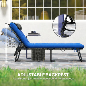 Set of 2 Folding Lounge Chairs with 4-Level Reclining Backrest with Cushion, Breathable Mesh Fabric, Side Pocket, Headrest, Blue