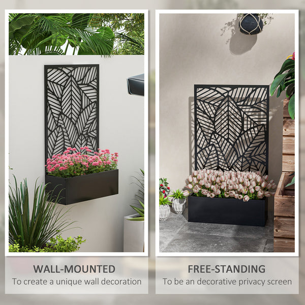 Metal Raised Garden Bed with Privacy Screen and Planter Box, Wall-Mounted or Freestanding, Black