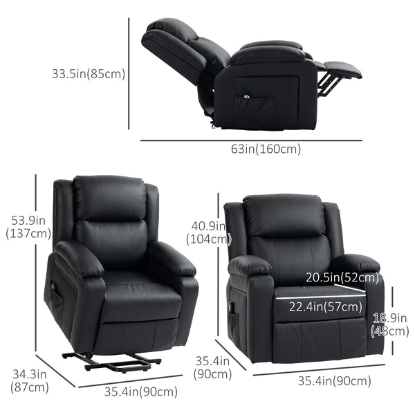 Black Leatherette Power Recliner Lift Chair with Remote Control