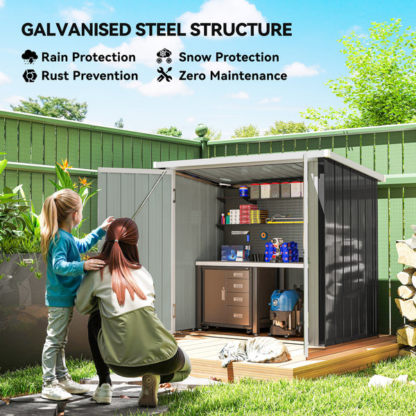 Metal garden shed with double doors, black