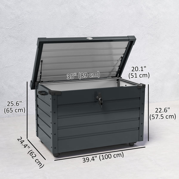 Waterproof garden storage box with wheels and handles, dark grey