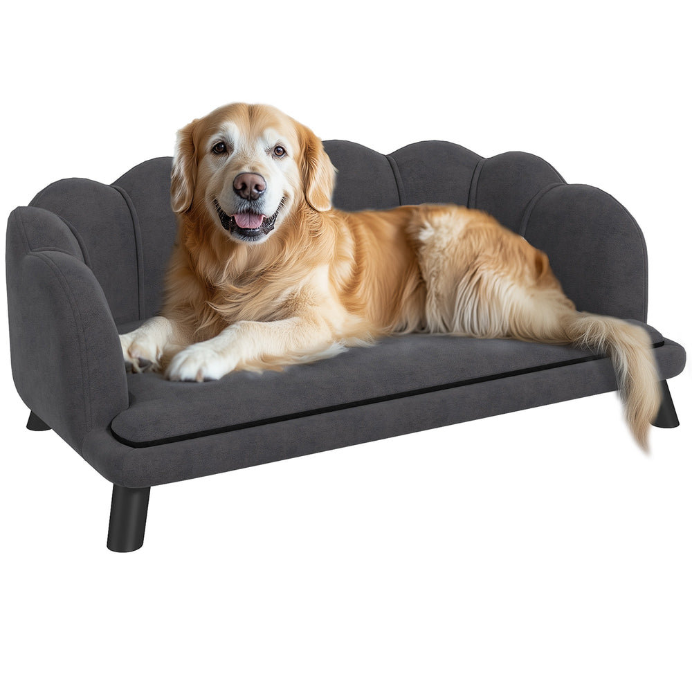 Dog Sofa with Removable Cushion and Wooden Legs for Medium and Large Dogs, Dark Grey