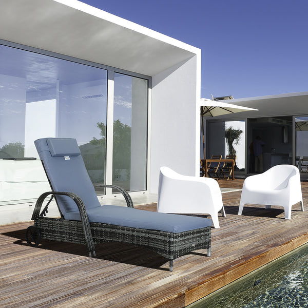 Wicker resin chaise lounge with headrest, heather grey