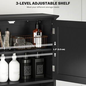 Modern over-the-bathroom storage unit with open shelves and double-door cabinet, black