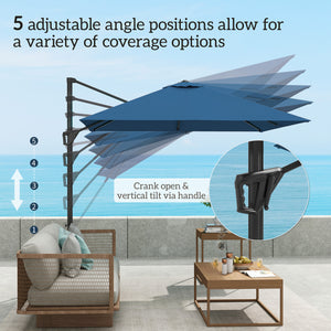 8-foot square cantilever parasol with cross base, navy blue