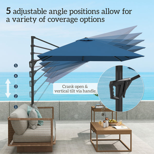 8-foot square cantilever parasol with cross base, navy blue
