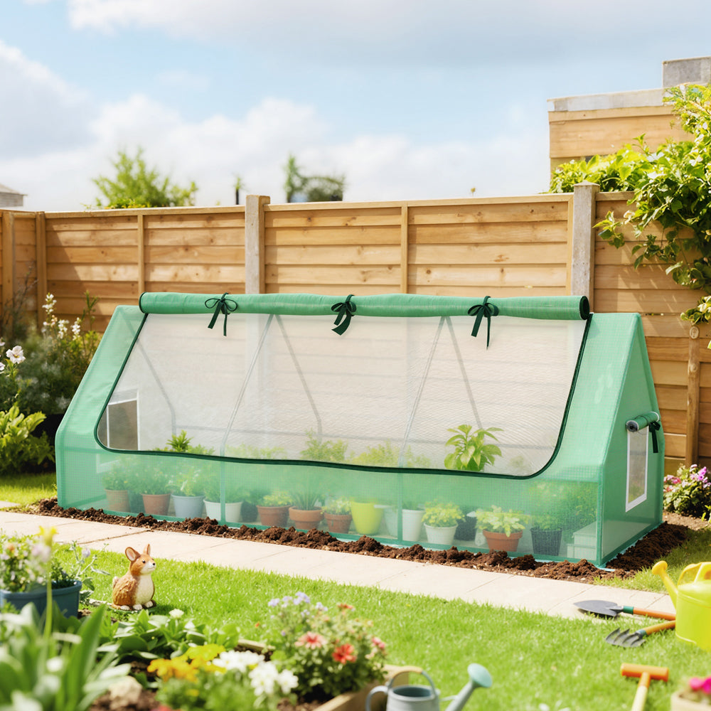 Mini portable greenhouse with mesh windows, green