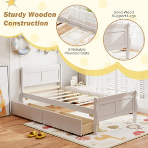 Single bed with 2 storage drawers, wooden platform bed frame