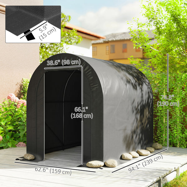 Heavy-duty and portable 5 x 8 galvanized steel motorcycle shelter, black