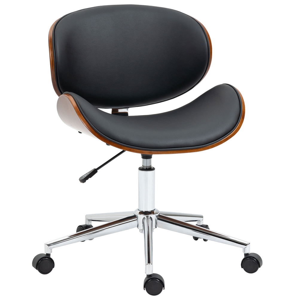 Black office chair in faux leather and bentwood
