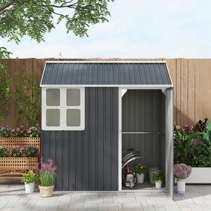Metal garden shed with lockable door, ventilation, sloping roof, dark grey