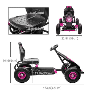 Pedal Go-Kart with Adjustable Seat, Shock-Absorbing Rubber Wheels, Pink