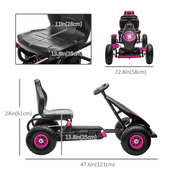 Pedal Go-Kart with Adjustable Seat, Shock-Absorbing Rubber Wheels, Pink