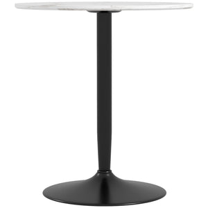 Modern kitchen table for 2, round with steel base, white marble