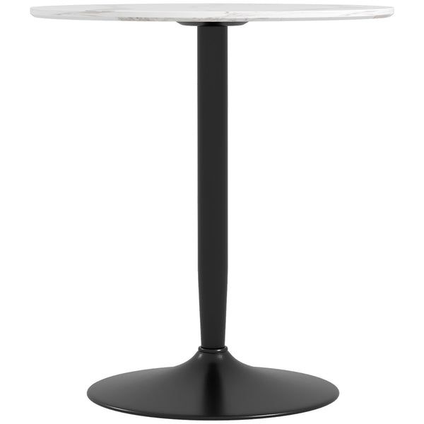 Modern kitchen table for 2, round with steel base, white marble