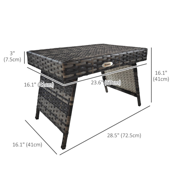 Folding outdoor side table in woven rattan