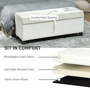 Storage Ottoman Bench with Safety Hinges, Cream White