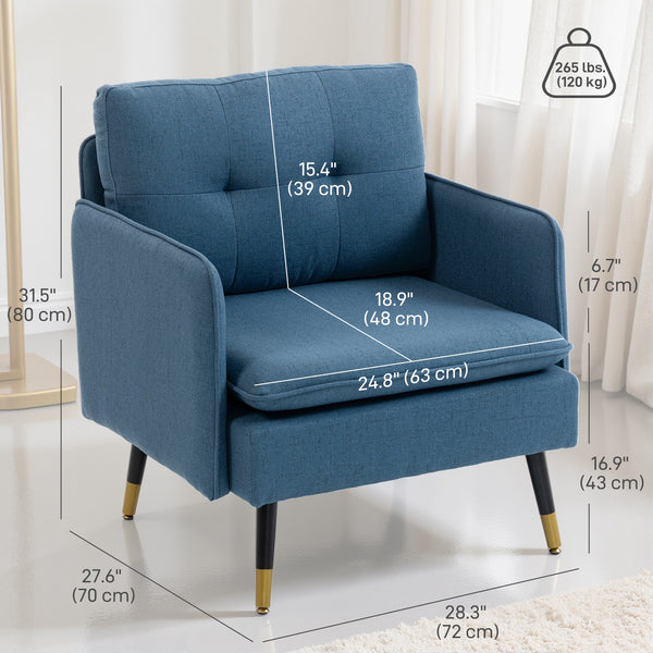 Set of 2 upholstered accent chairs with tufted backrests and steel legs