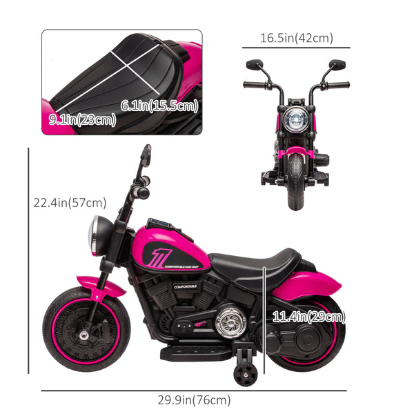 6V motorcycle with training wheels, pink 