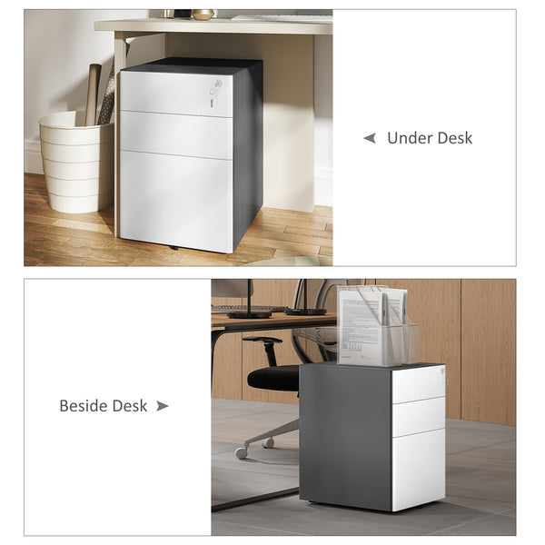 3-Drawer Home Office Filing Cabinet, Lockable for A4, Letter and Legal Size Files, Grey and White