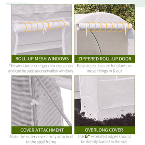 Portable tunnel greenhouse with door and ventilation window, white