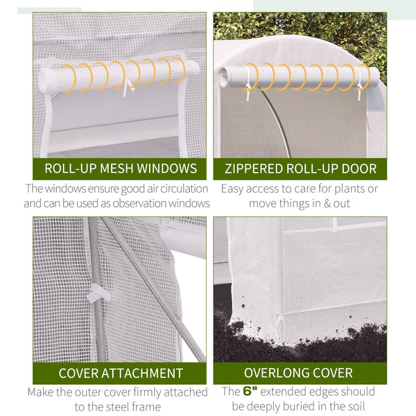 Portable tunnel greenhouse with door and ventilation window, white