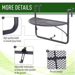 Adjustable metal balcony table, gray