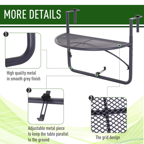 Adjustable metal balcony table, gray