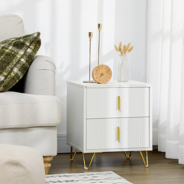 Modern bedside table with 2 drawers and white metal legs