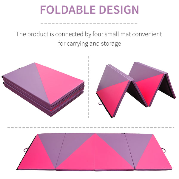 1.22m x 3m x 5cm Folding Gym Mat with Carry Handles, Pink and Purple