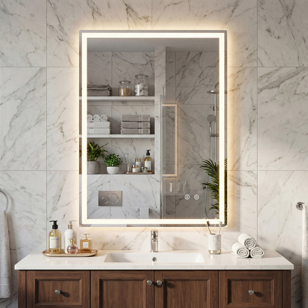 Miroir de salle de bain LED 24 x 32 pouces avec éclairage frontal et éclairage arrière