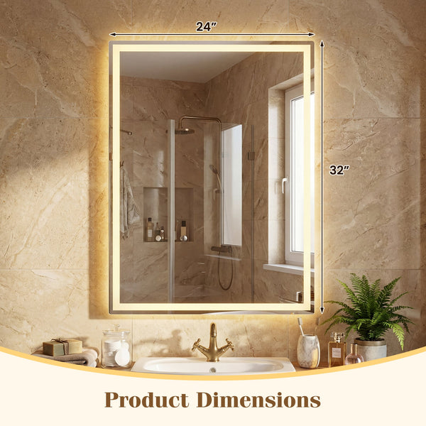 Miroir de salle de bain LED 24 x 32 pouces avec éclairage frontal et éclairage arrière
