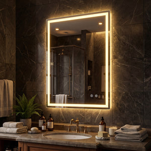 Miroir de salle de bain LED 24 x 32 pouces avec éclairage frontal et éclairage arrière