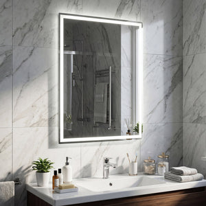 Miroir de salle de bain LED 24 x 32 pouces avec éclairage frontal et éclairage arrière