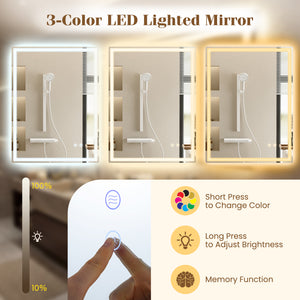 Miroir de salle de bain LED 24 x 32 pouces avec éclairage frontal et éclairage arrière