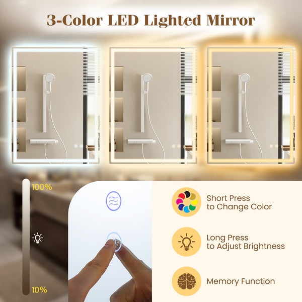 Miroir de salle de bain LED 24 x 32 pouces avec éclairage frontal et éclairage arrière