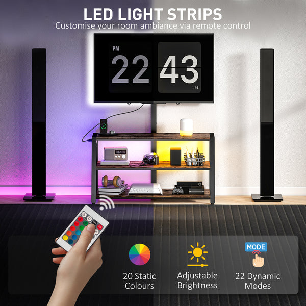 TV stand with stand and power outlet, swivel with LED lighting for 32 to 70 inch TVs