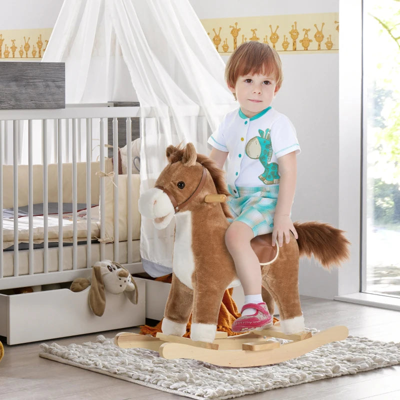 Plush Rocking Horse with Sounds, Brown