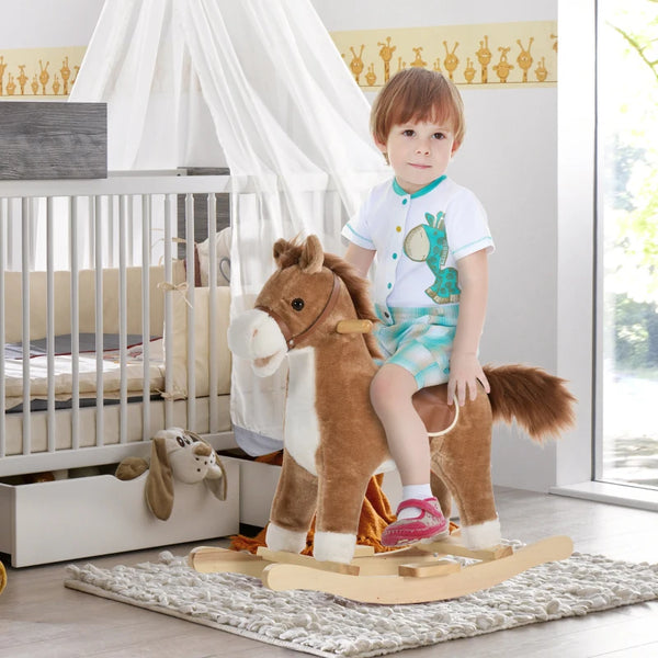 Plush Rocking Horse with Sounds, Brown