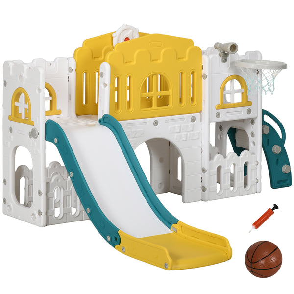 7-in-1 Toddler Slide with Yellow Basketball Hoop