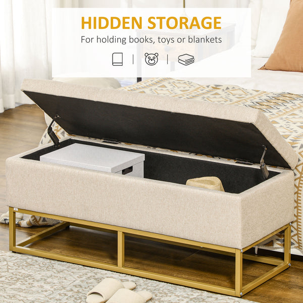 Storage ottoman with padded folding top, beige