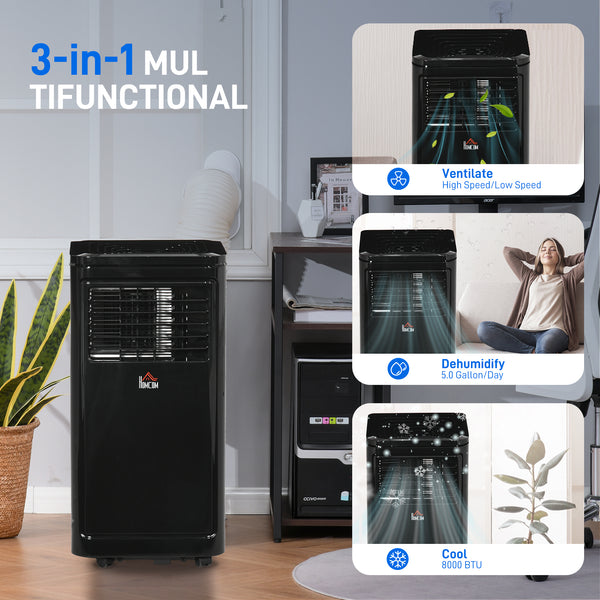 8,000 BTU Portable Air Conditioner with Cooling, Dehumidifier, Remote Control