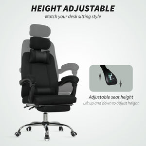 Ergonomic high-back office chair with footrest and lumbar support, black