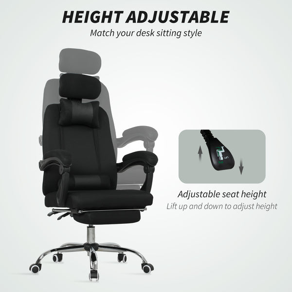 Ergonomic high-back office chair with footrest and lumbar support, black