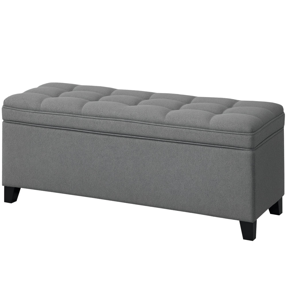 Storage Ottoman Bench with Safety Hinges, Linen, Dark Grey