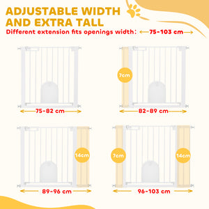 Extra-wide safety gate with small door, white