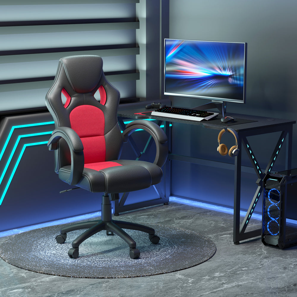 Gaming chair with swivel casters, red