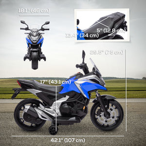 Honda 12V Motorcycle with Headlights and Training Wheels, Blue