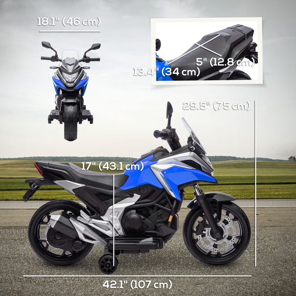 Honda 12V Motorcycle with Headlights and Training Wheels, Blue