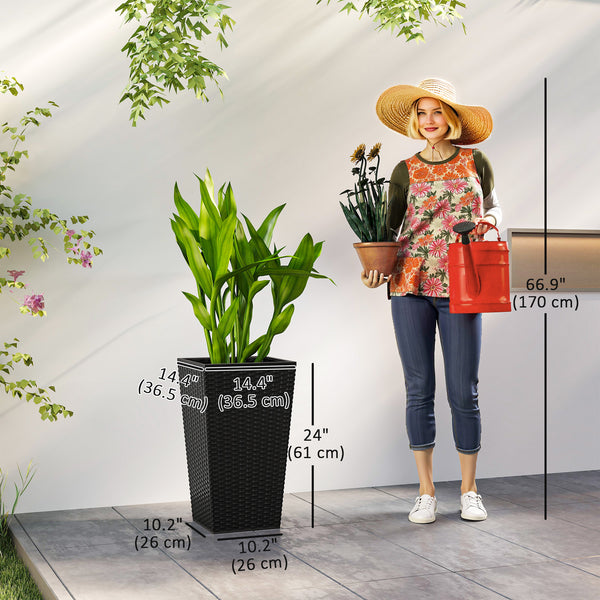Set of 3 tall plant pots, black